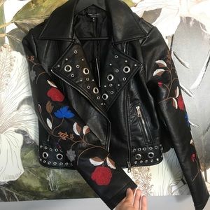 NWT Embroidered Leather Moto Jacket